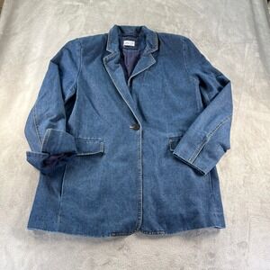 Lolita Women L Blue Denim Blazer Jacket Medium Wash Spring Coastal Grandma